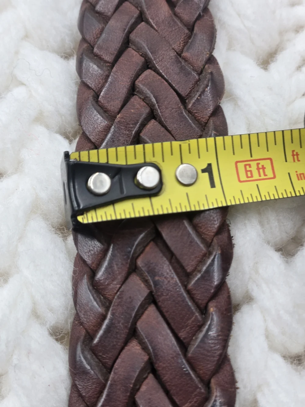 Braided Brown Leather Belt with Brass Buckle - Men